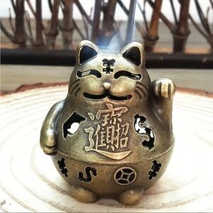 LUCKY BUDDA CAT INCENSE BURNER-NEW